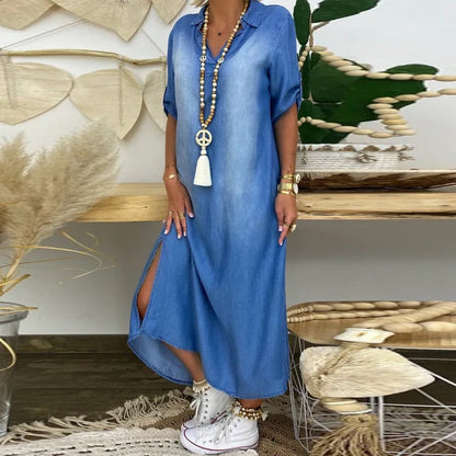 Lea - Robe Longue Décontractée en Denim