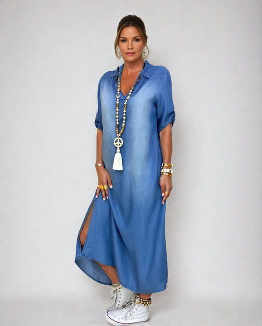 Lea - Robe Longue Décontractée en Denim