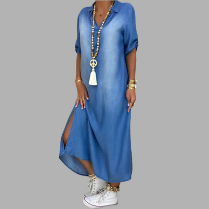 Lea - Robe Longue Décontractée en Denim