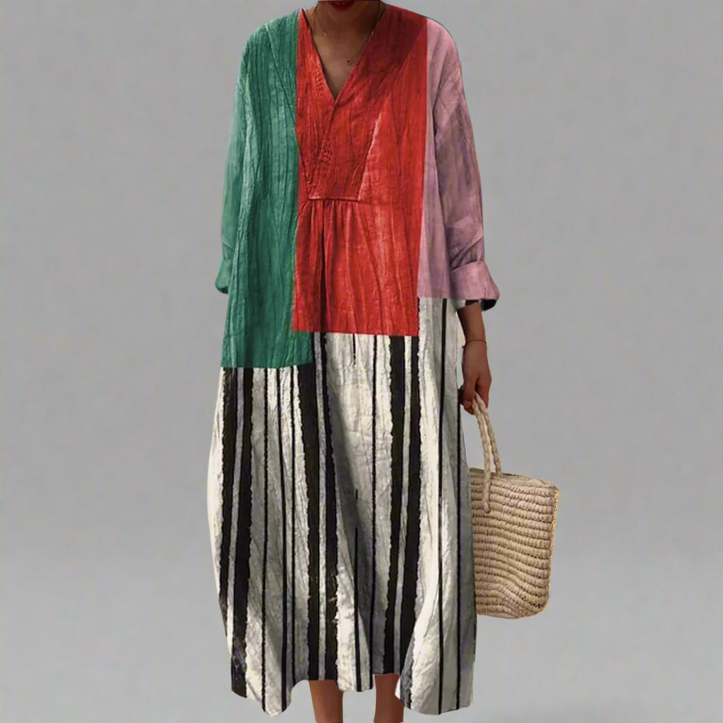Karin™ | Robe maxi rayée en design color block