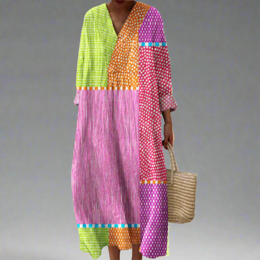 Ruby™ | Robe maxi avec patchwork et pois