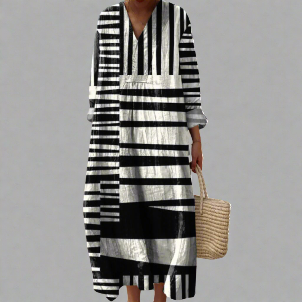 Lydia™ | Robe maxi fluide avec des rayures monochromes