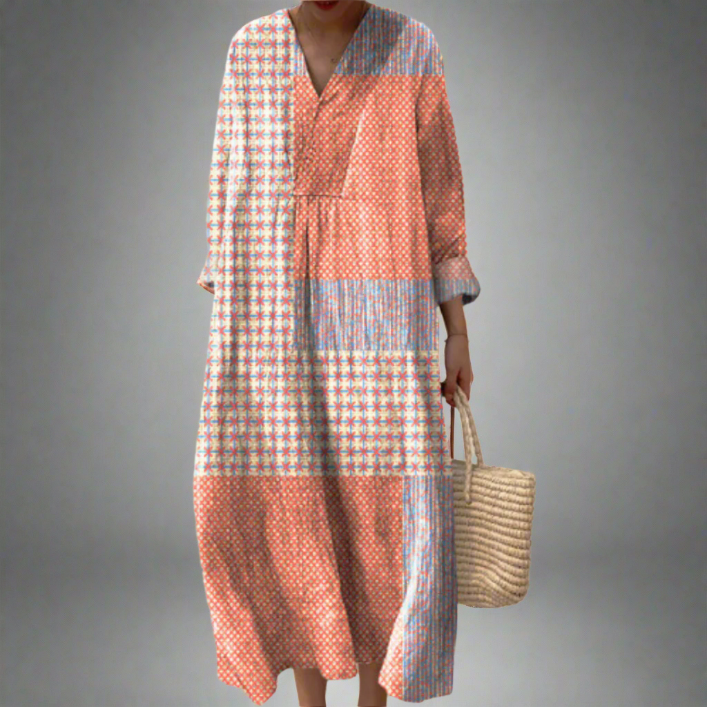 Nora™ | Robe Midi Patchwork avec Motifs de Corail et d'Étoiles