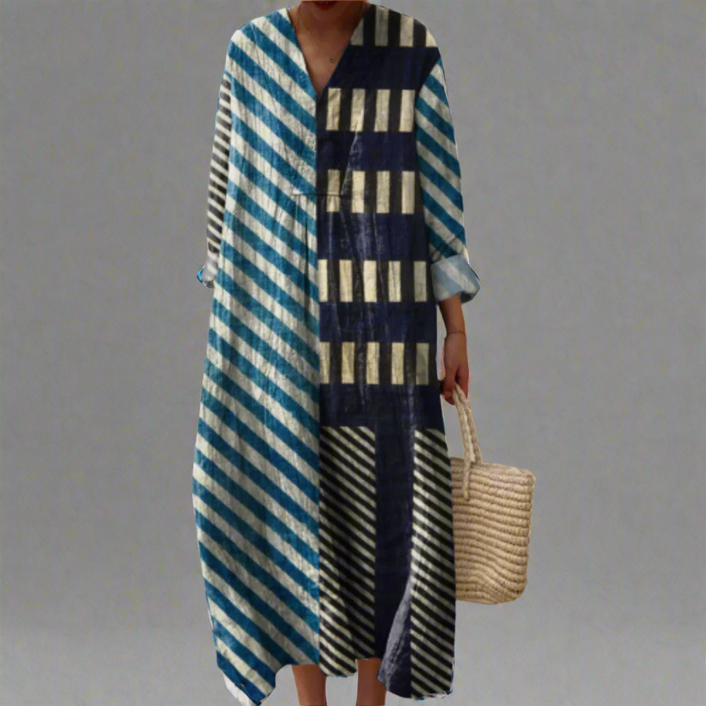 Martha™ | Robe midi patchwork à rayures modernes
