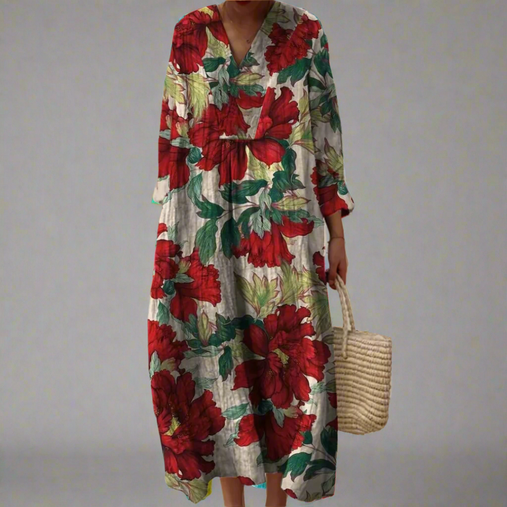 Evelyn™ | Imprimé de Pivoines Kühner Robe Maxi Décontractée