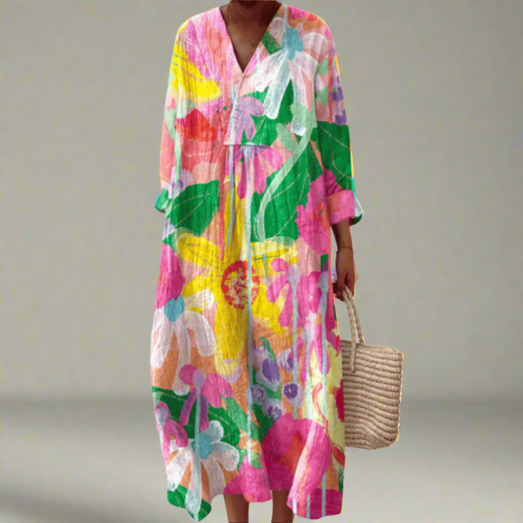 Tilly™ | Robe maxi aérienne avec fleurs aquarelles