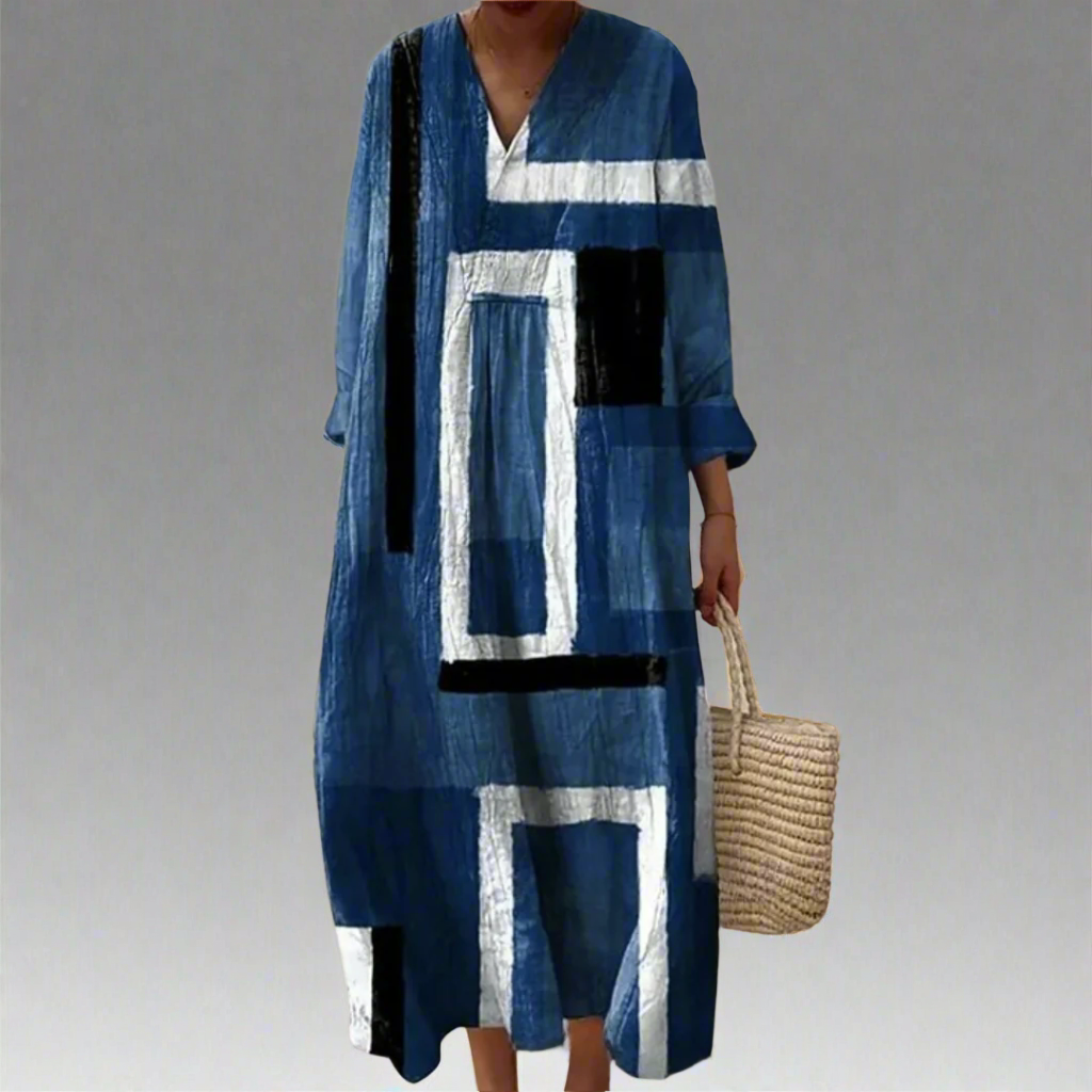 Monique™ | Robe Maxi Décontractée Bleu Marine Abstraite